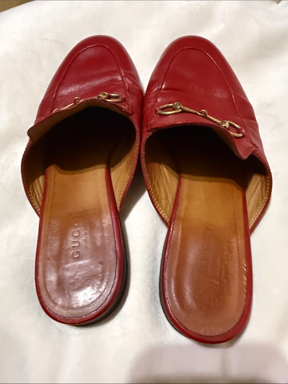 Gucci Red Leather Horsebit Backless Loafers - Picture 5 of 7